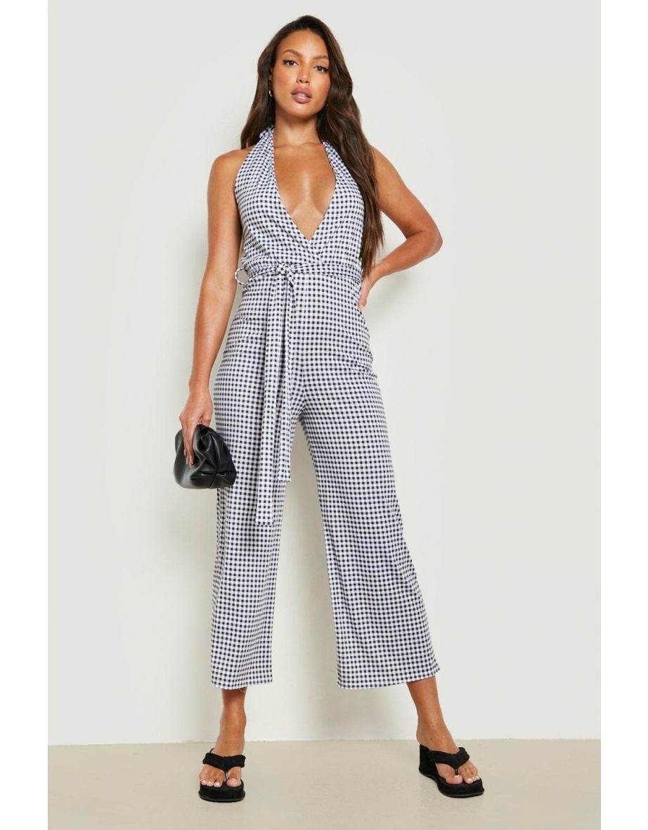 Tall Belted Halter Neck Culottes Jumpsuit - black