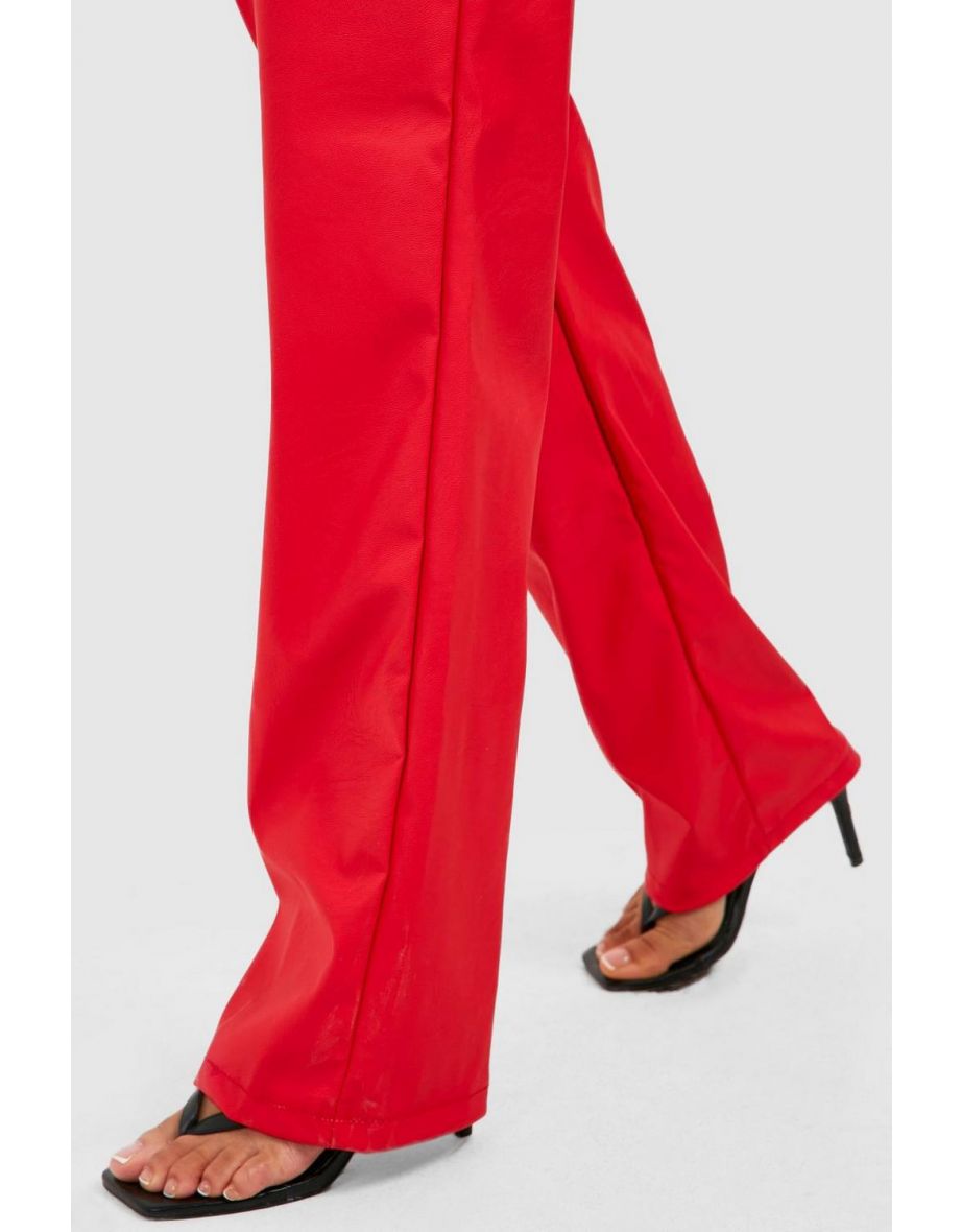 Petite Wide Leg Leather Look Trousers - red - 3