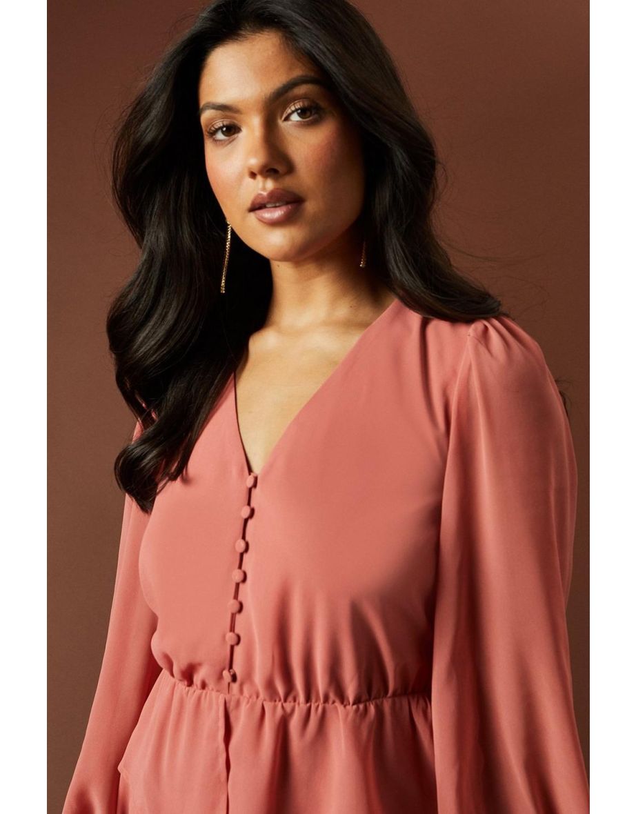Plain Peplum Hem Belted Maxi Dress - 3