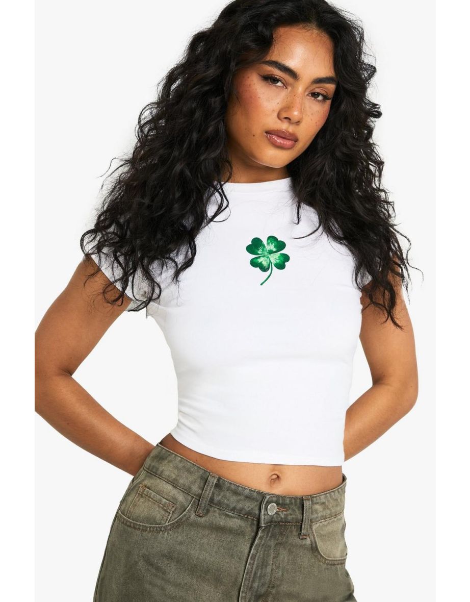 St Paddys Four Leaf Clover Print Baby T-Shirt - white