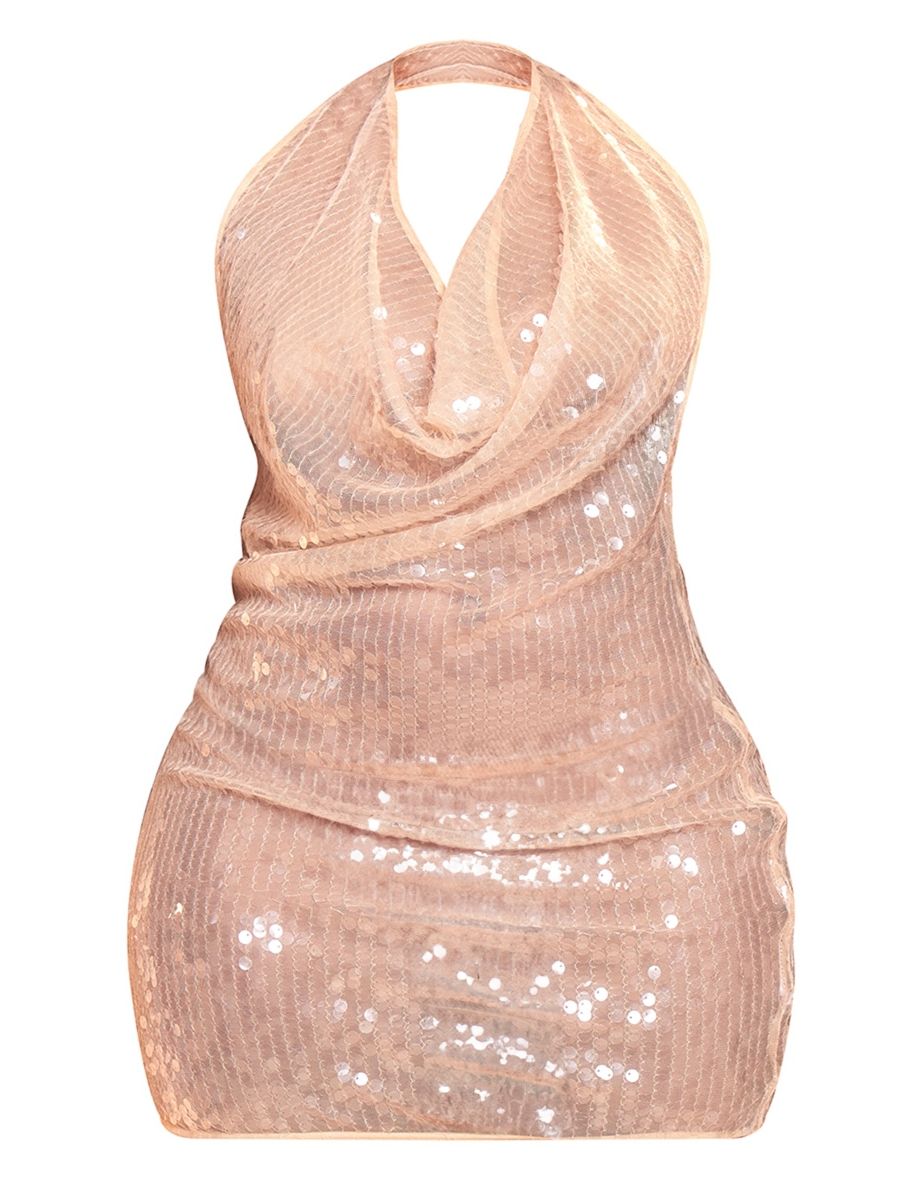 Shape Nude Disc Sequin Halterneck Bodycon Dress - 3