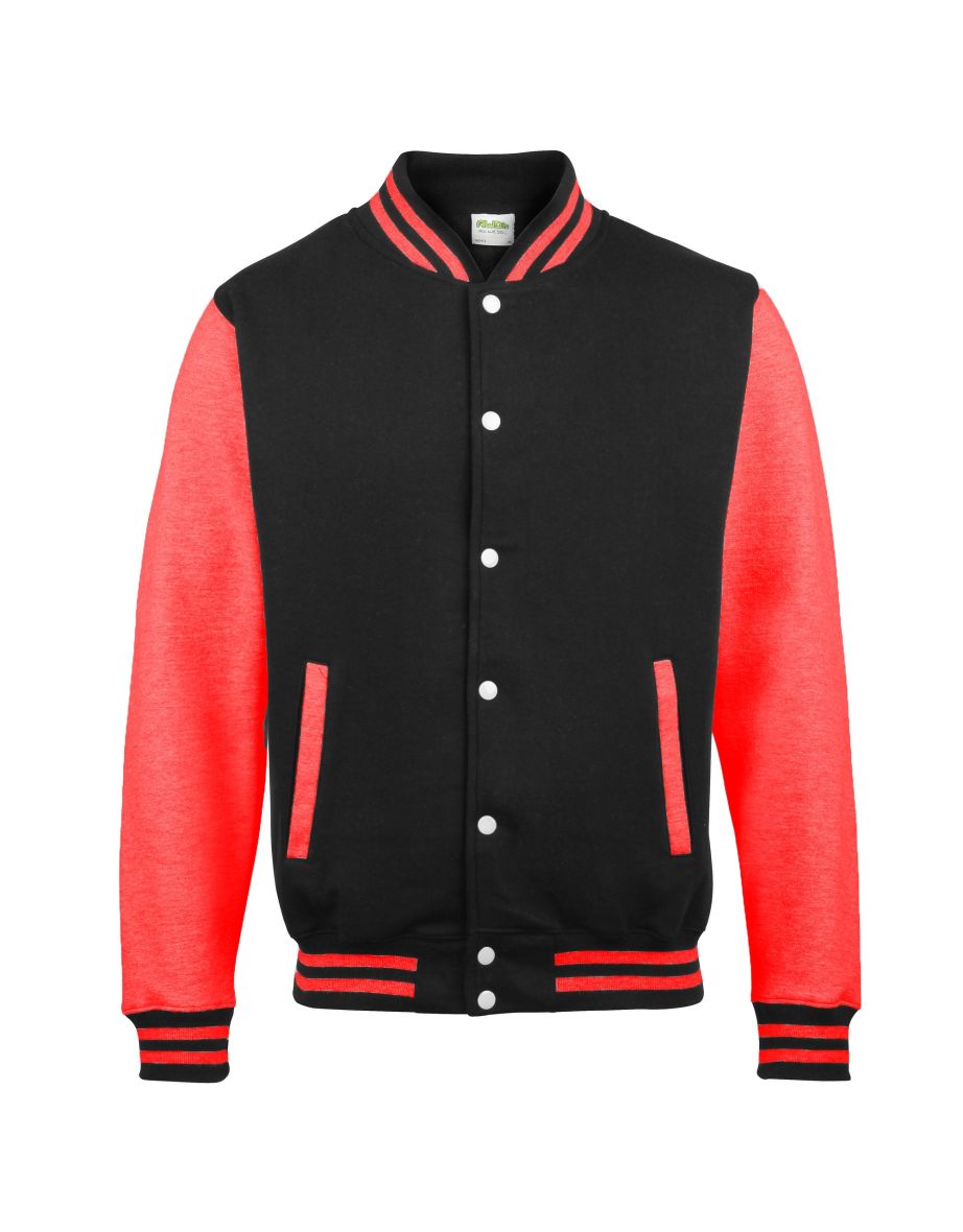 Awdis Unisex Varsity Jacket - Jet Black/Fire Red