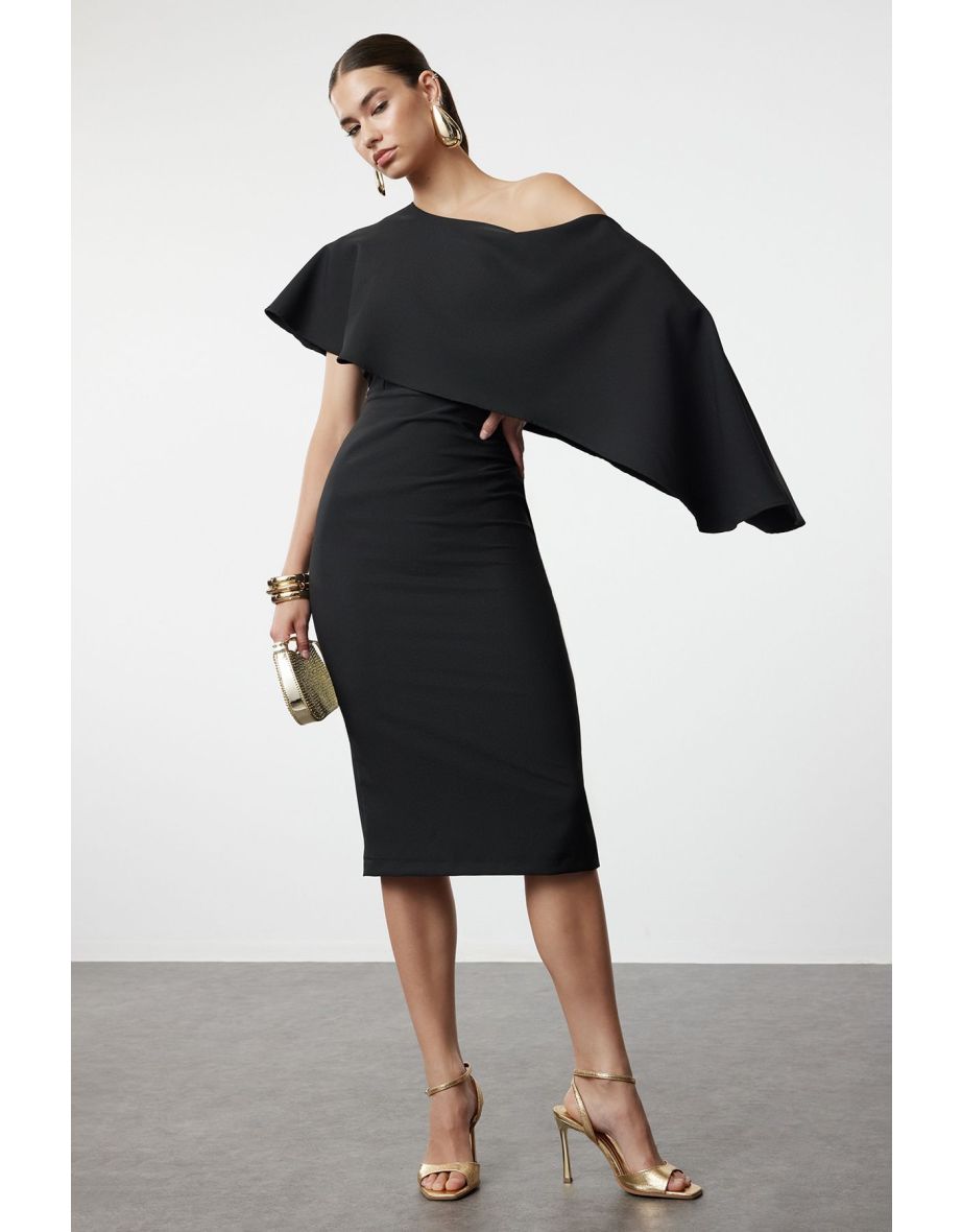 Elegant Evening Dress with Black Cape Detail