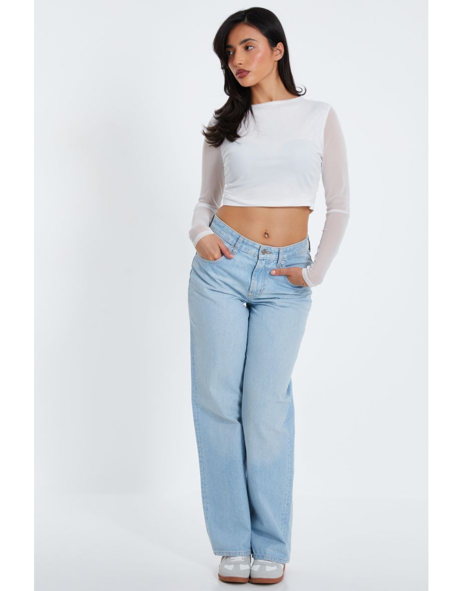 Cream Mesh Long Sleeve Top