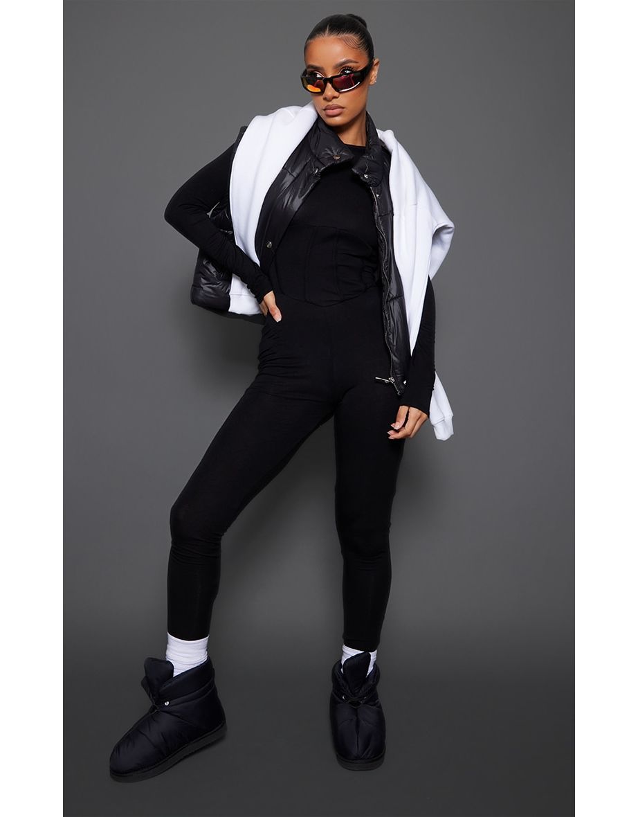 Black Jersey Binding Detail Long Sleeve Jumpsuit