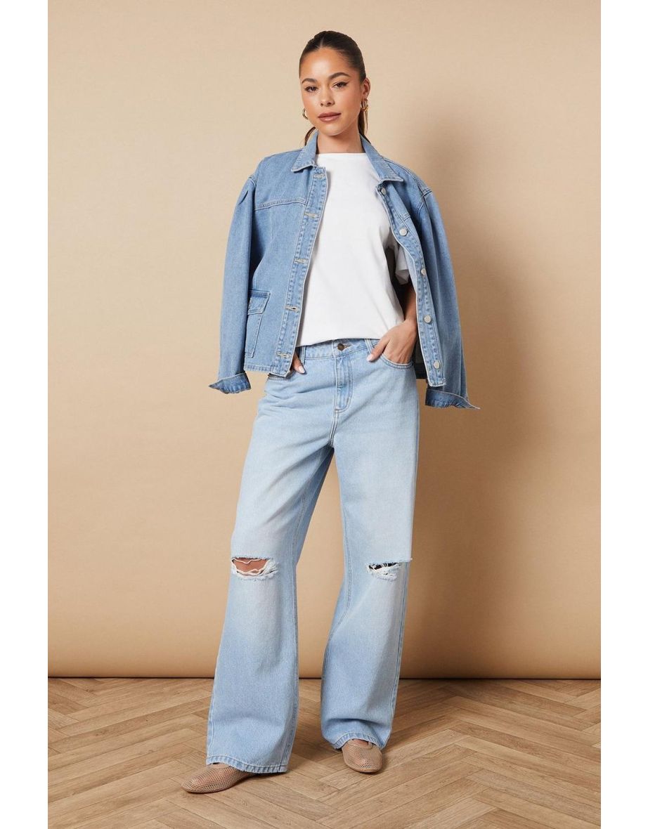 Denim Straight Leg Jean With Rips