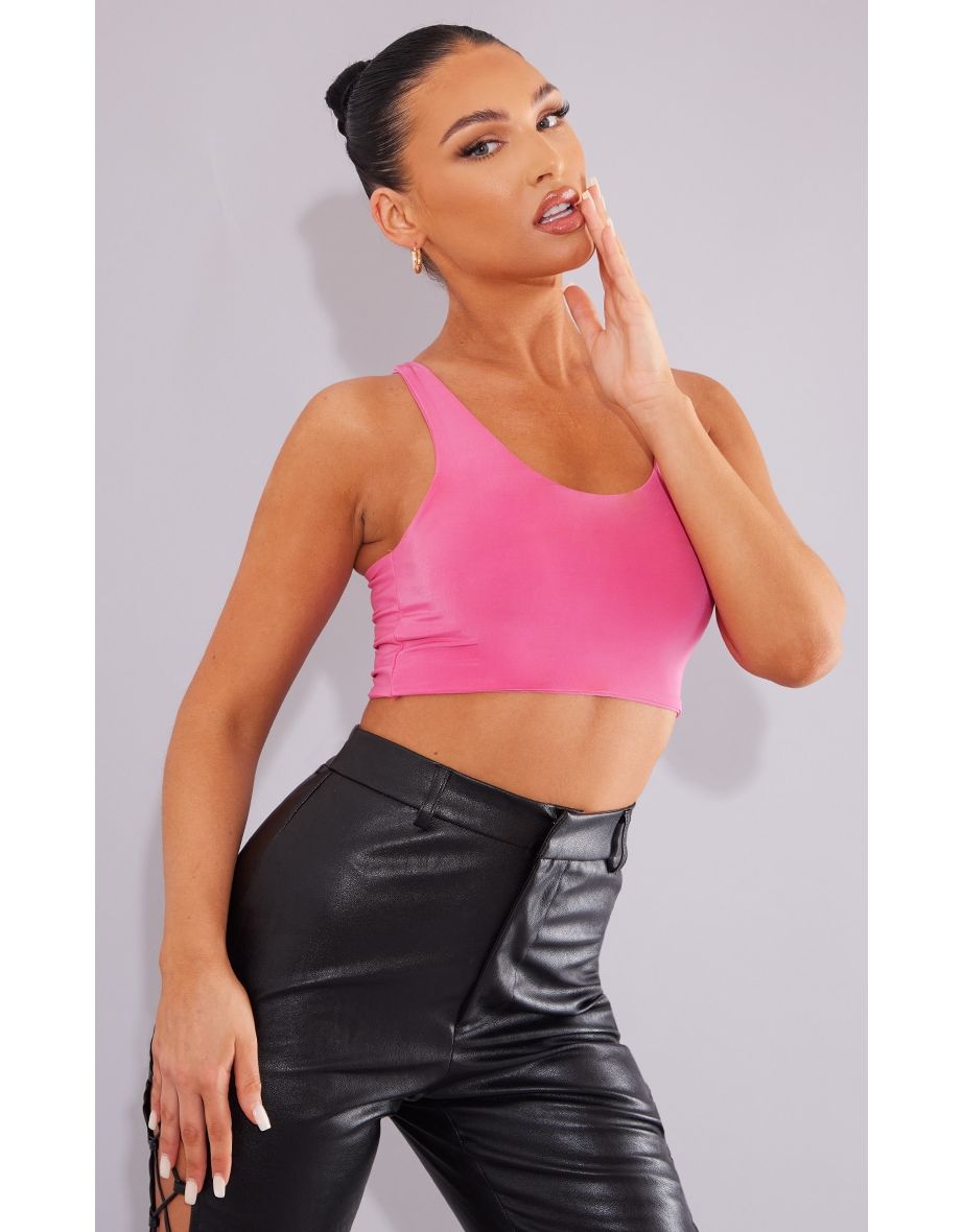Bright Pink Slinky Racer Back Crop Top