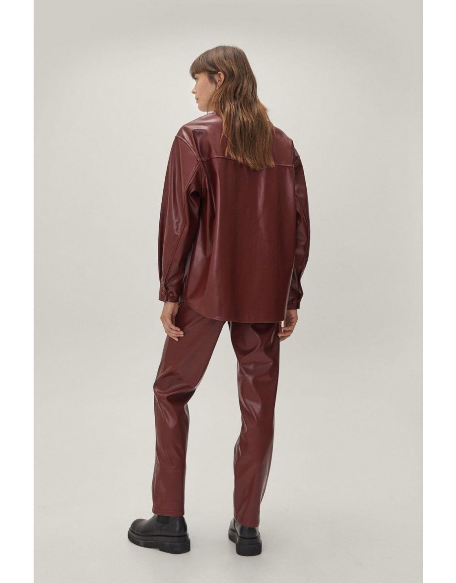 High Waisted Faux Leather Pants - wine - 3