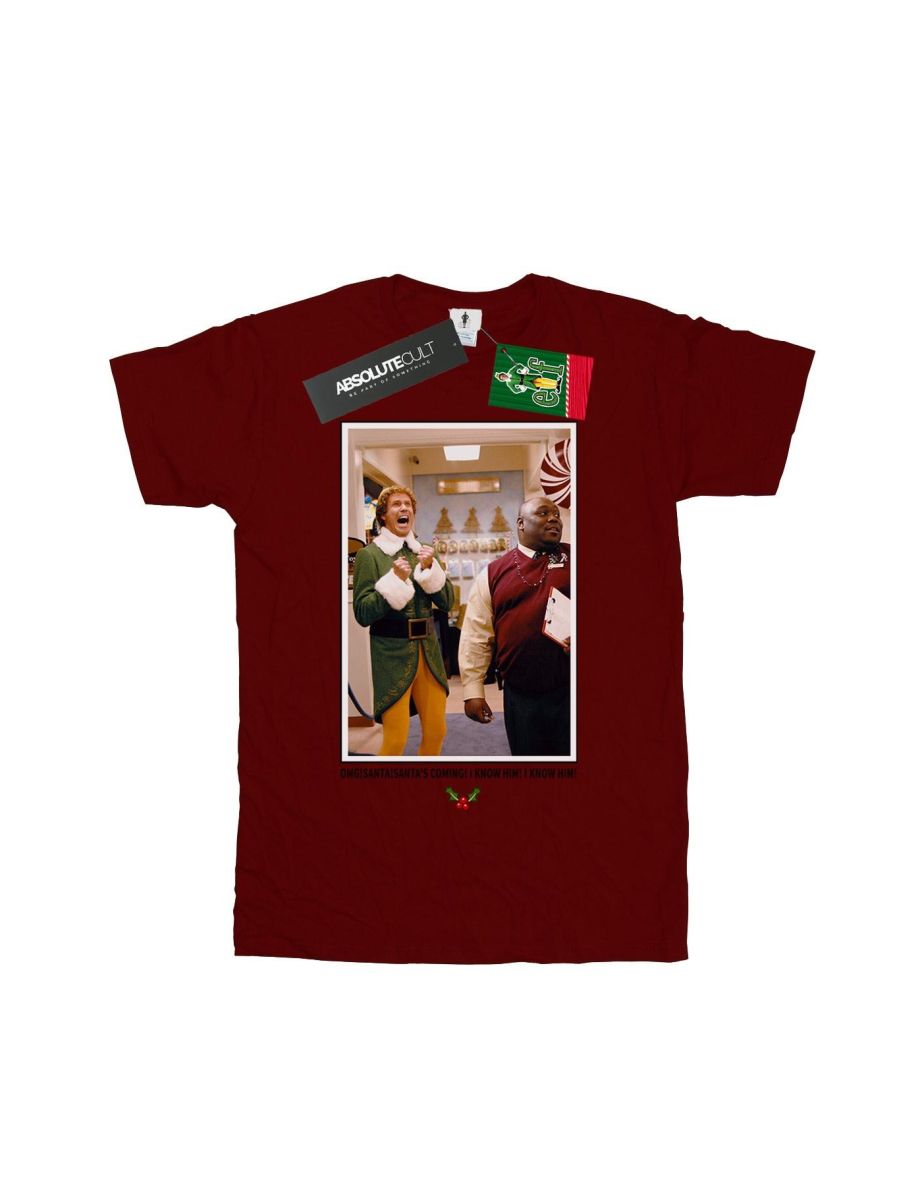 Elf Girls OMG Santa Photo Cotton T-Shirt - Burgundy