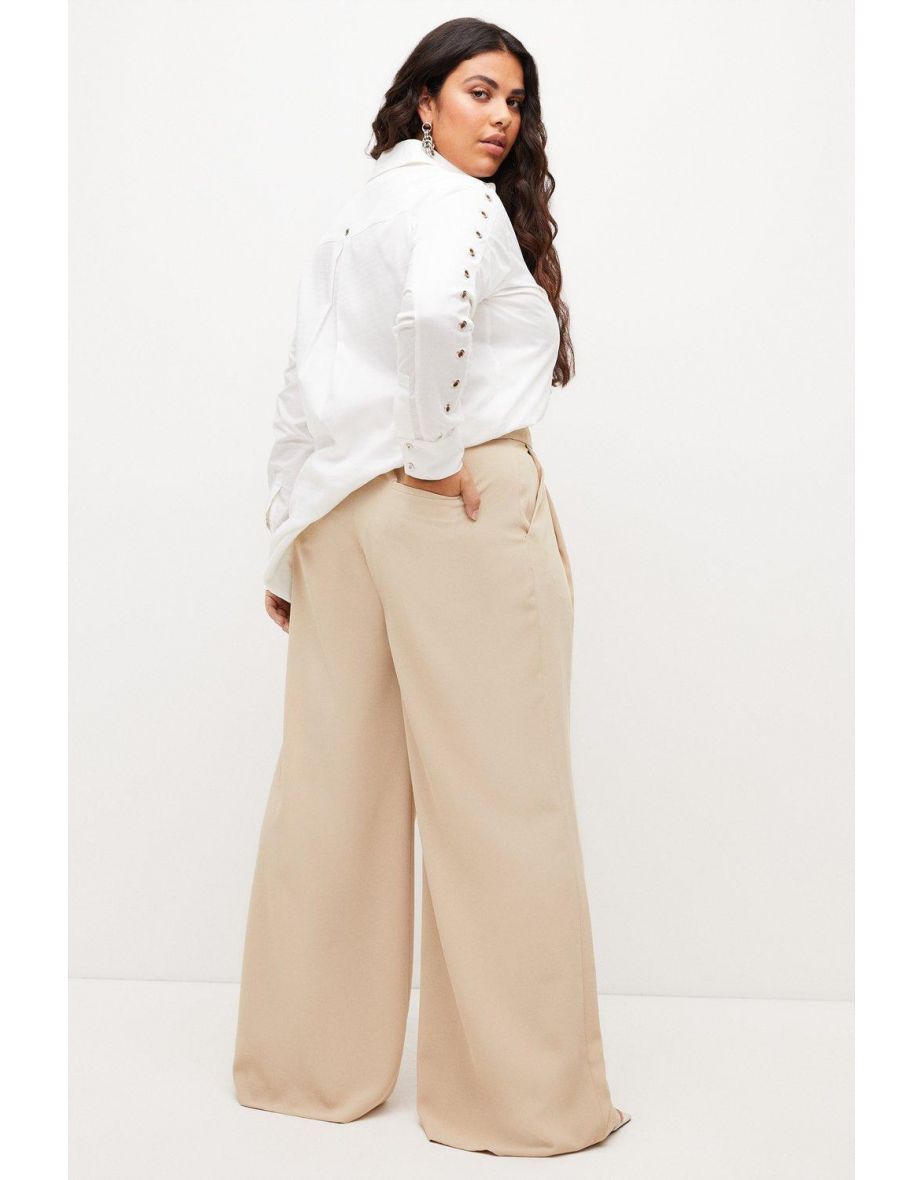 Plus Size Soft Twill Oversized Wide Trousers - 2