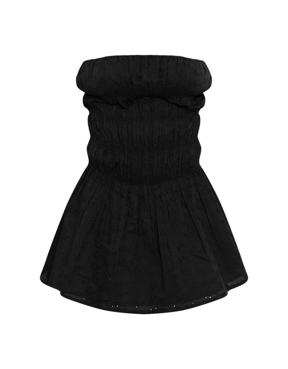 Black Broderie Anglaise Ruched Shift Dress - 4