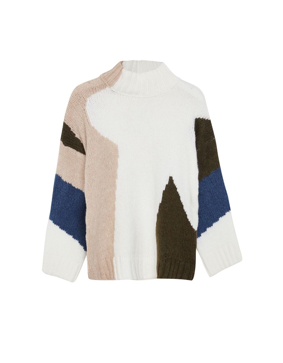 Ecru Soft Textured Color Block Wide Fit Knitwear Sweater - 6