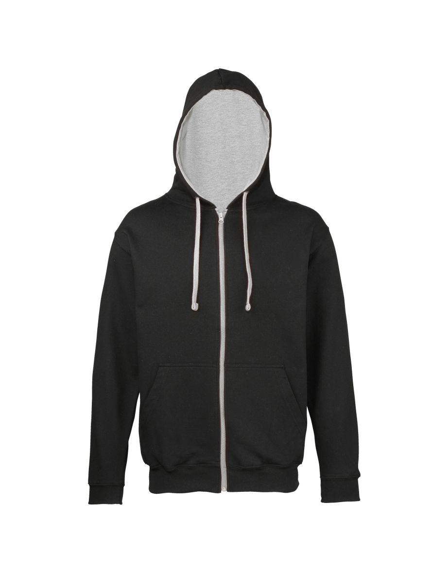 Awdis Mens Varsity Hooded Sweatshirt / Hoodie / Zoodie - Jet Black/Heather Grey
