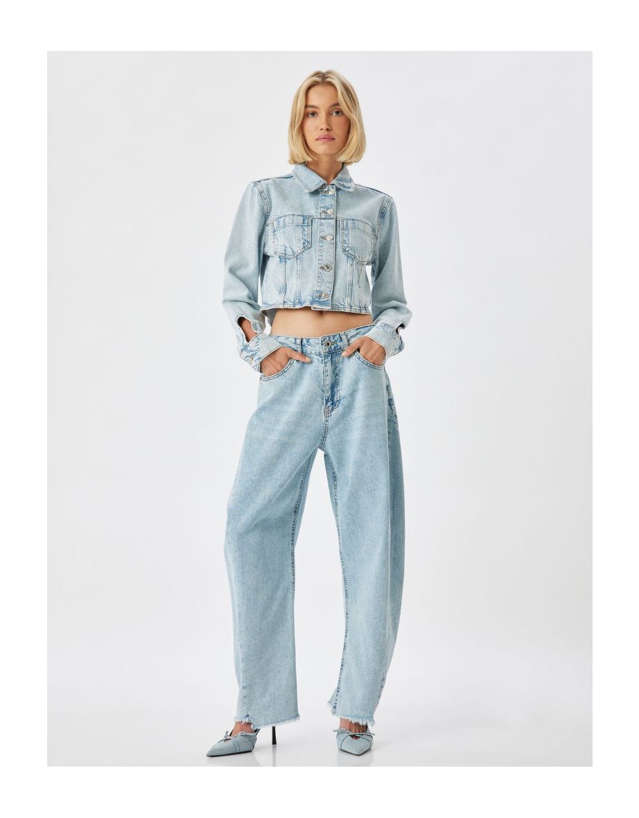 High Waist Cut Leg Buttoned Jeans - Balloon Fit Jeans