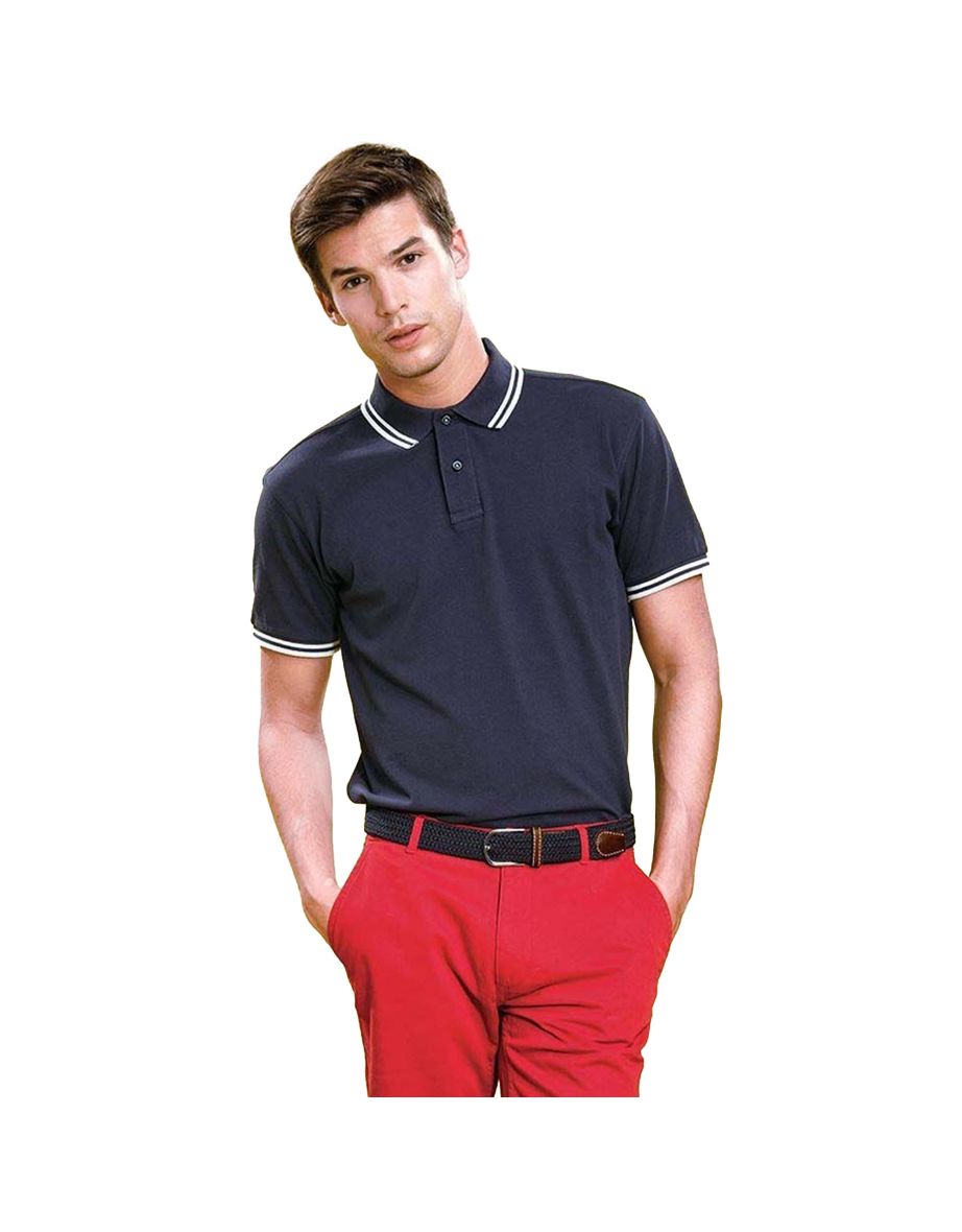Asquith & Fox Mens Classic Fit Tipped Polo Shirt - Navy/White - 3