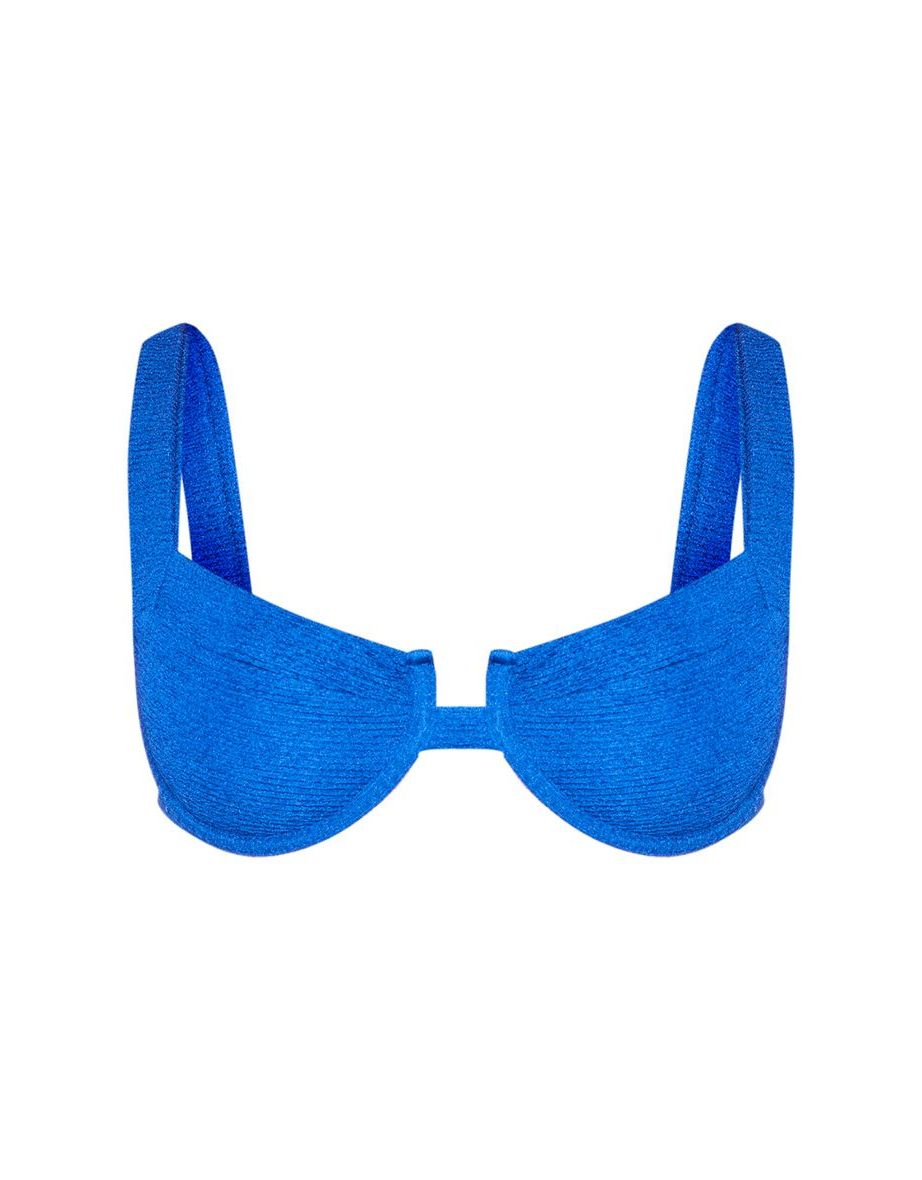 Blue Mini Crinkle Underwired Square Neck Bikini Top - 3