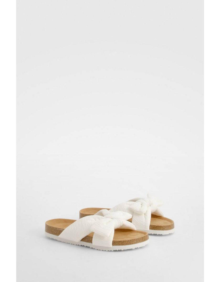 Oversized Bow Footbed Sliders - off white