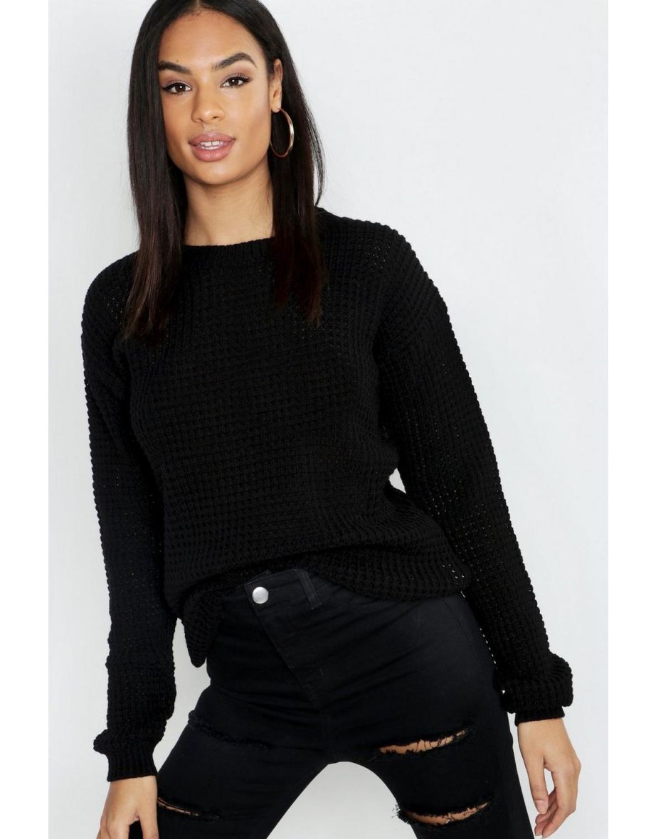 Tall Basic Waffle Knitted Jumper - black