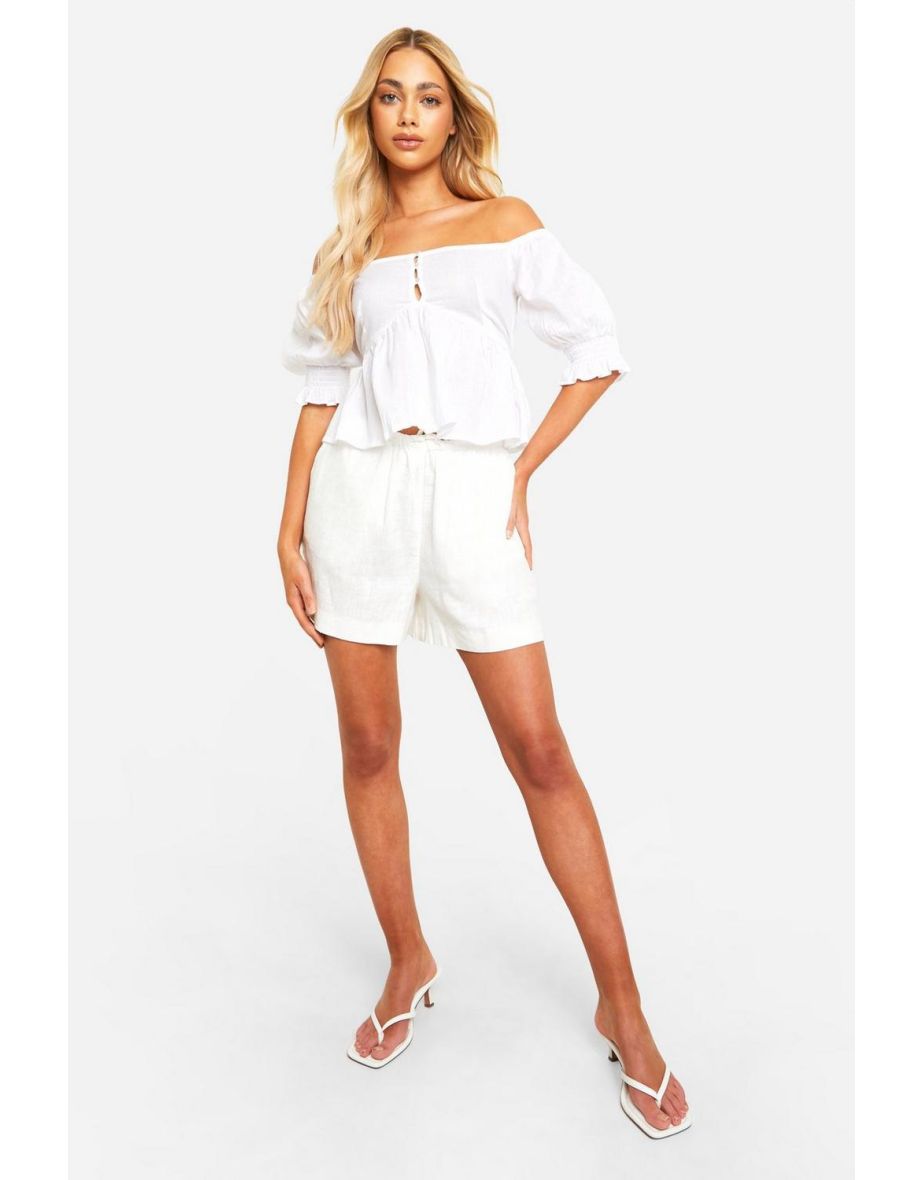 Bardot Smock With Shirred Cuffs Cotton Top - white