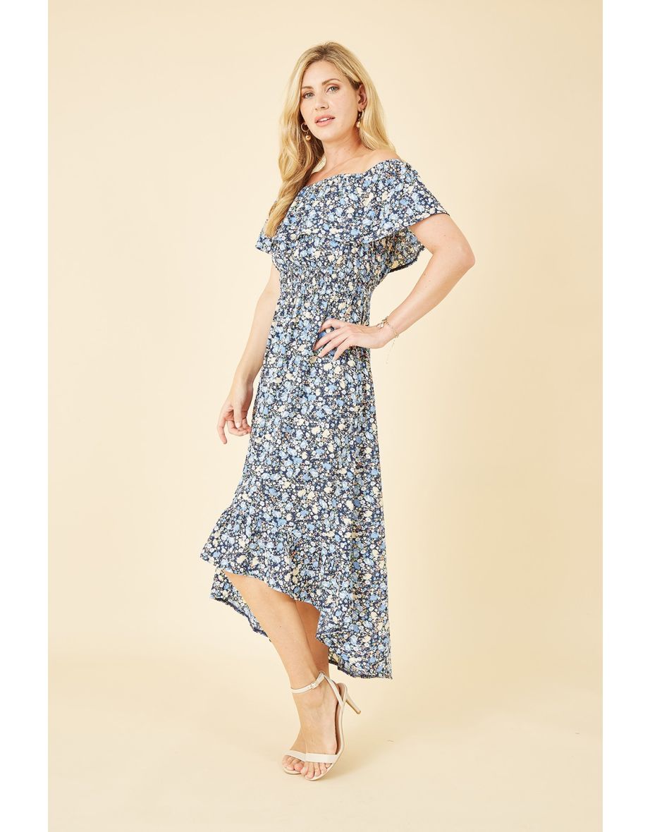 Mela Blue Floral Ditsy Bardot Midi Dress - 4