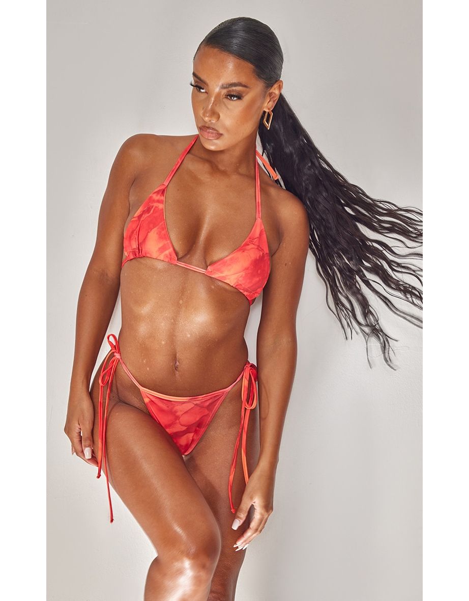 Hot Orange Acid Wash Triangle Bikini Top