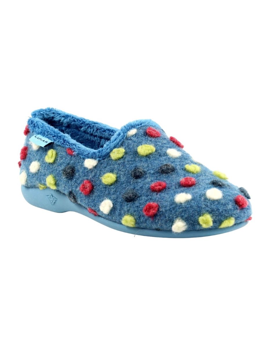 Lunar Womens/Ladies Helix Polka Dot Slippers - Mid Blue