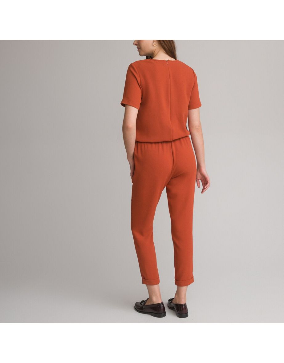 Textured Short Sleeve Jumpsuit, Length 26.5" - 3