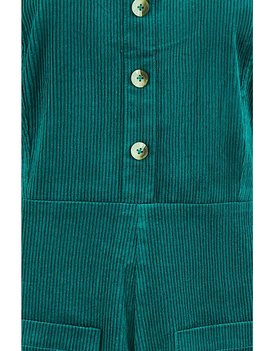 Yumi Teal Cord Stretch Dungaree Style Jumpsuit - 5