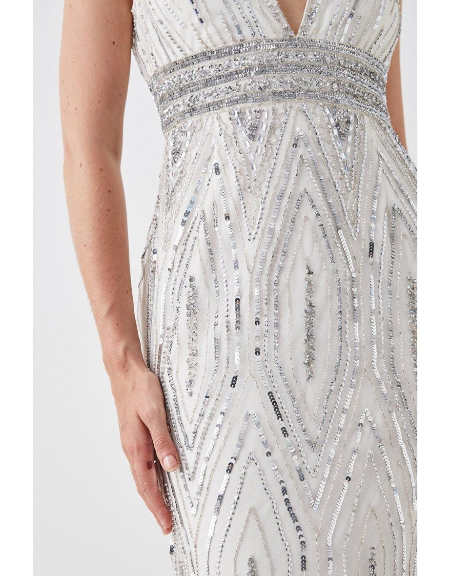 Art Deco Plunge Beaded Wedding Dress - 2