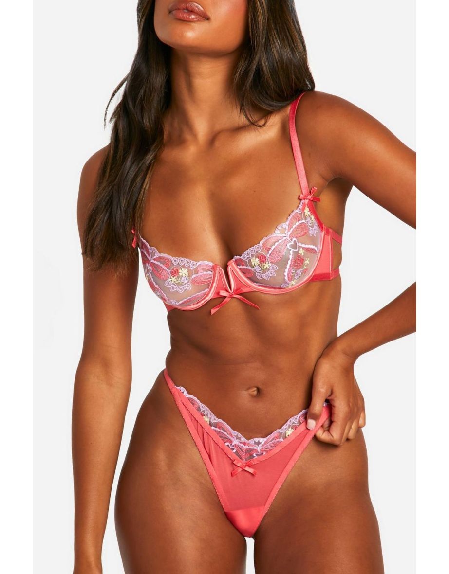 Bow Detail Mesh Thong - pink - 3