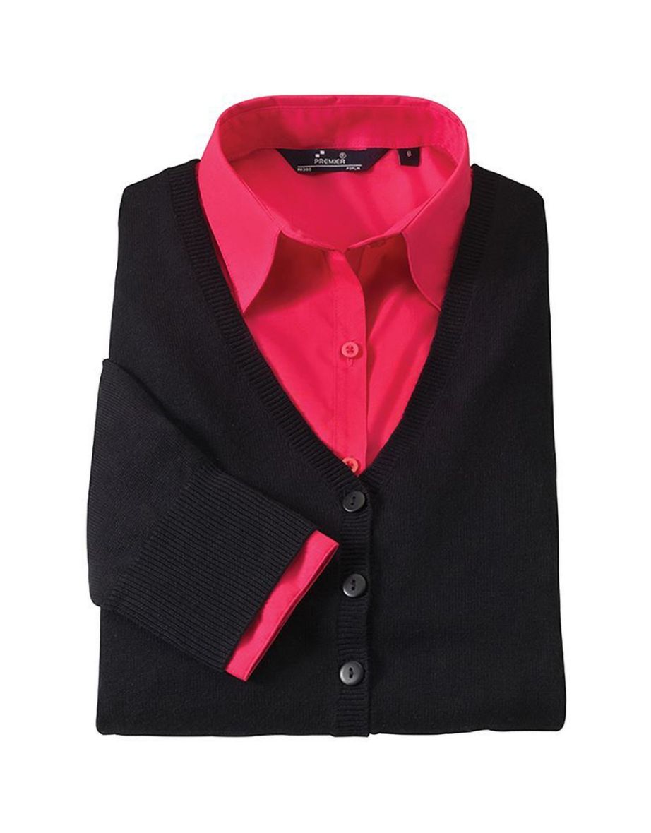 Premier Womens/Ladies Button Through Long Sleeve V-neck Knitted Cardigan - Black - 1