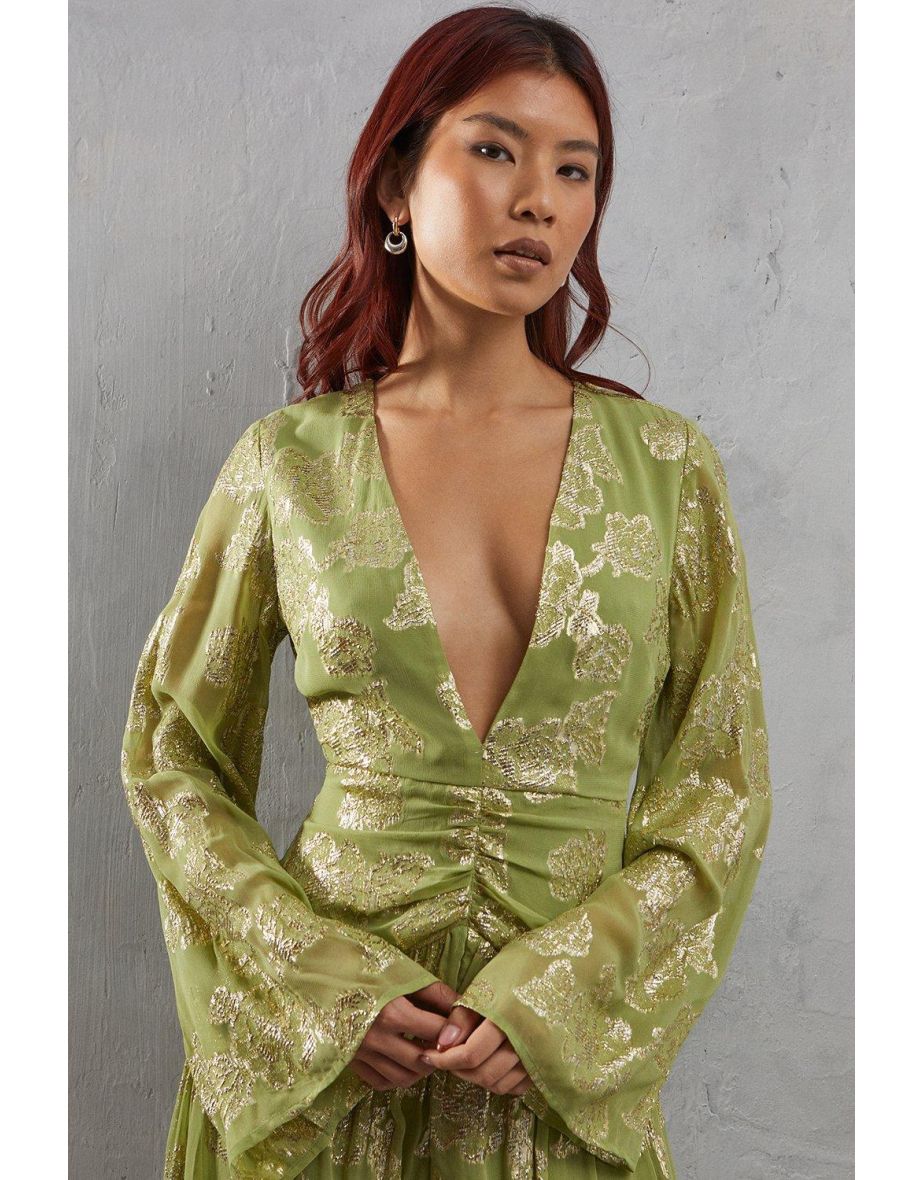 Metallic V Plunge Maxi Dress - 3