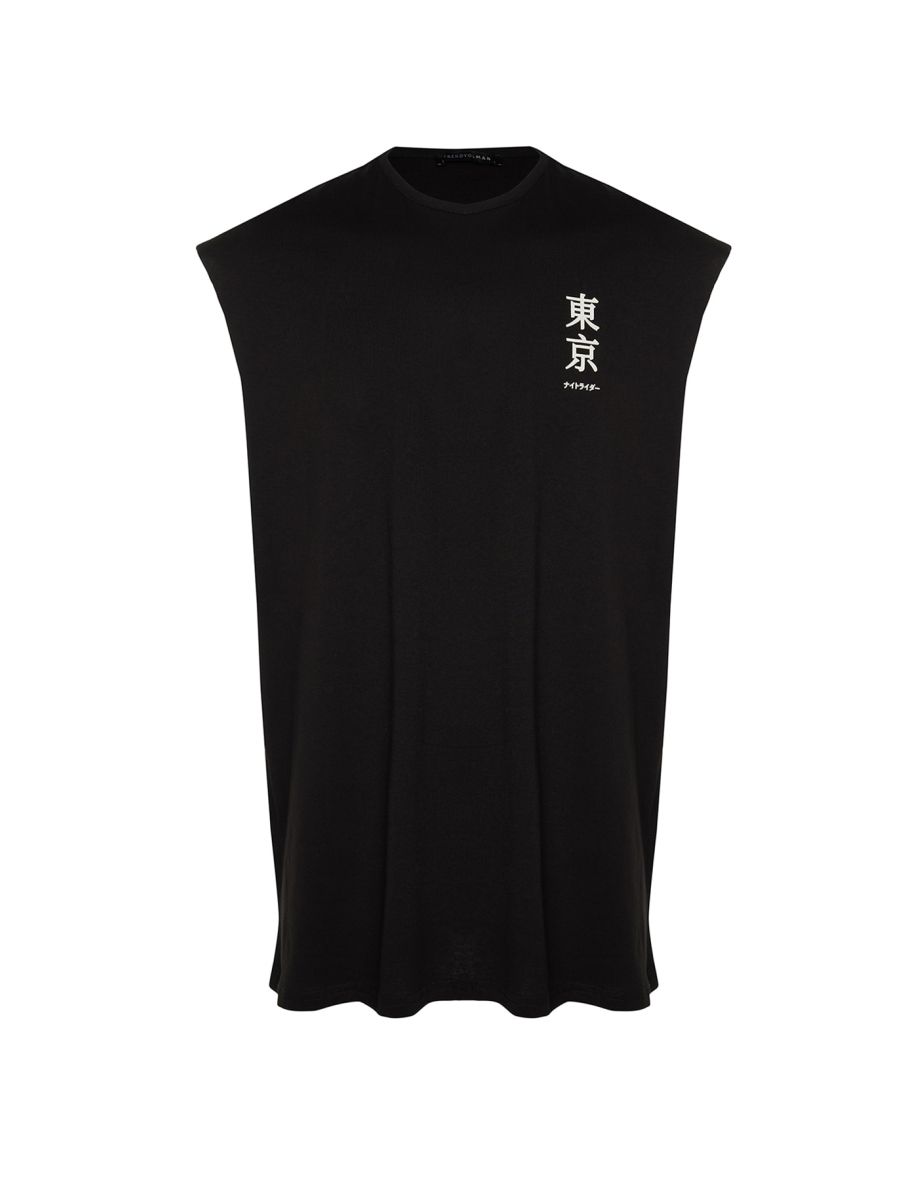 Men's Black Oversize Fit Far East Printed Undershirt-T-Shirt - 10