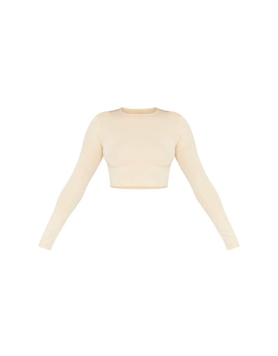 Stone Slinky Round Neck Long Sleeve Crop Top - 4