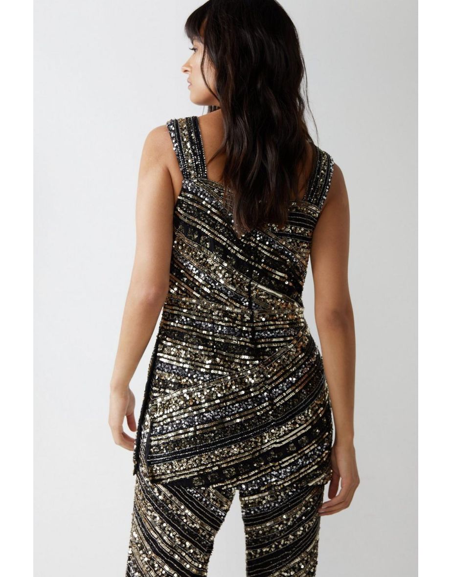 Mixed Sequin Square Neck Tunic Top - 3