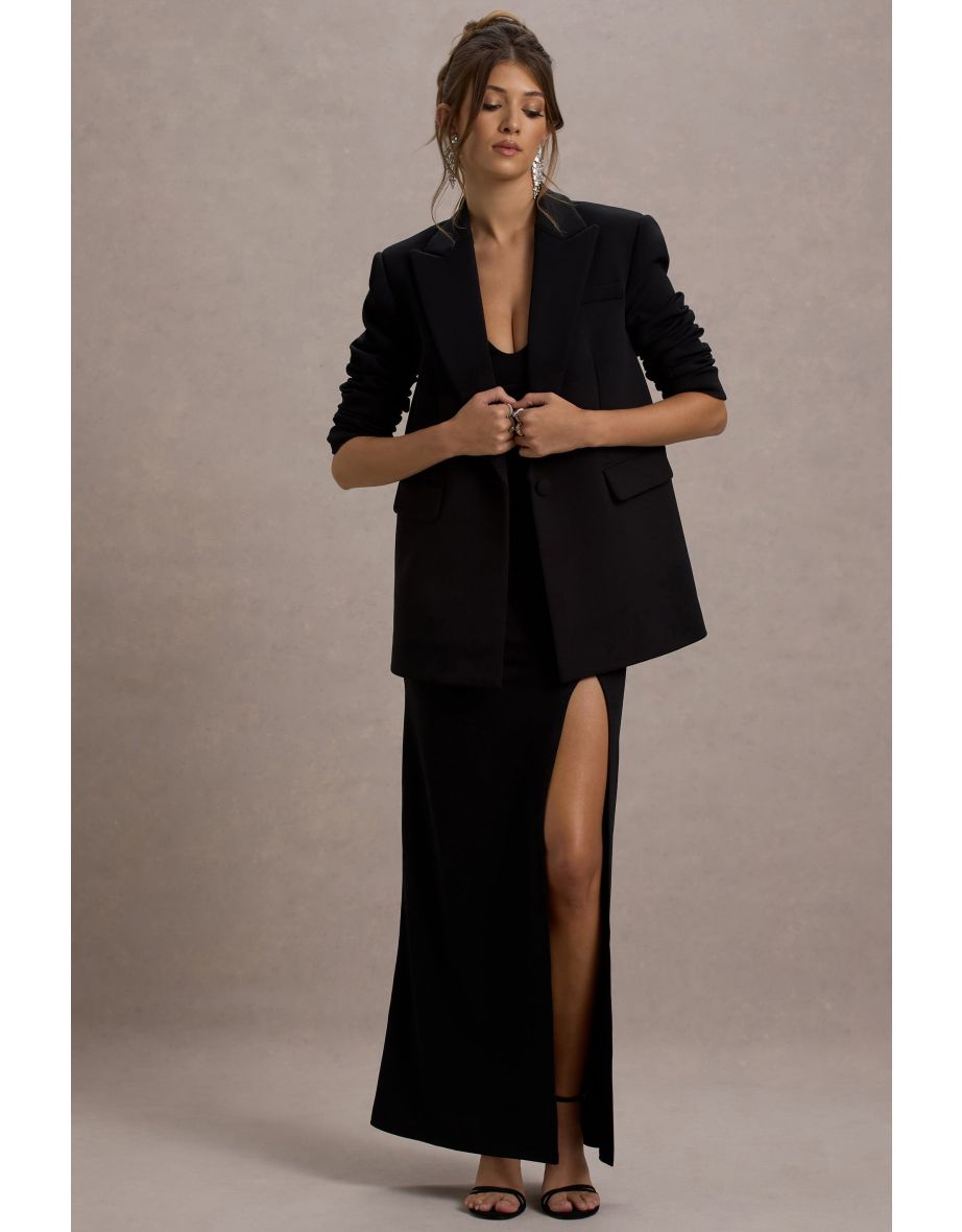 Urban | Black Plunge-Neck Boxy Oversized Blazer - 5