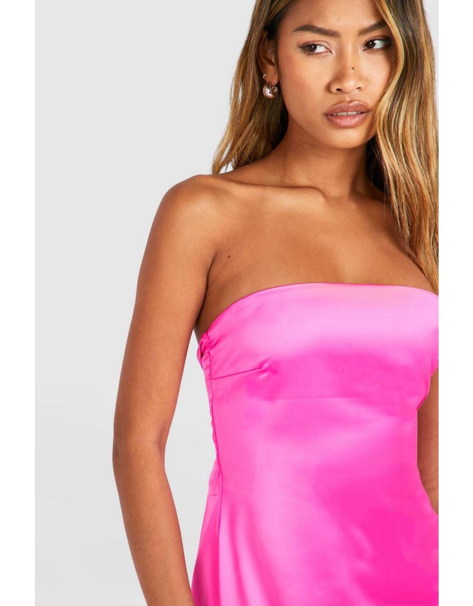 Boohoo Pink Satin Strapless Column Maxi Slip Dress - 3