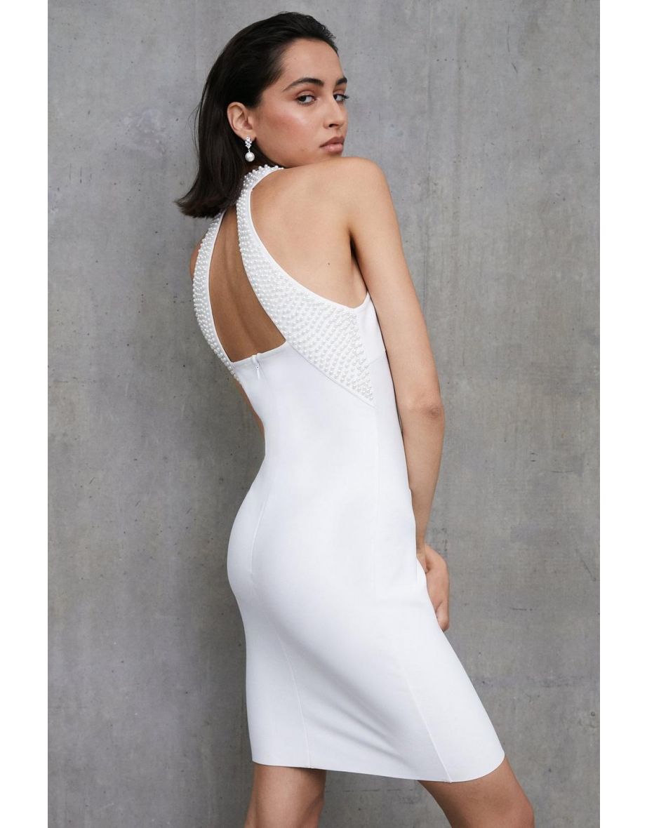 Open Back Halter Neck Bandage Dress - 2