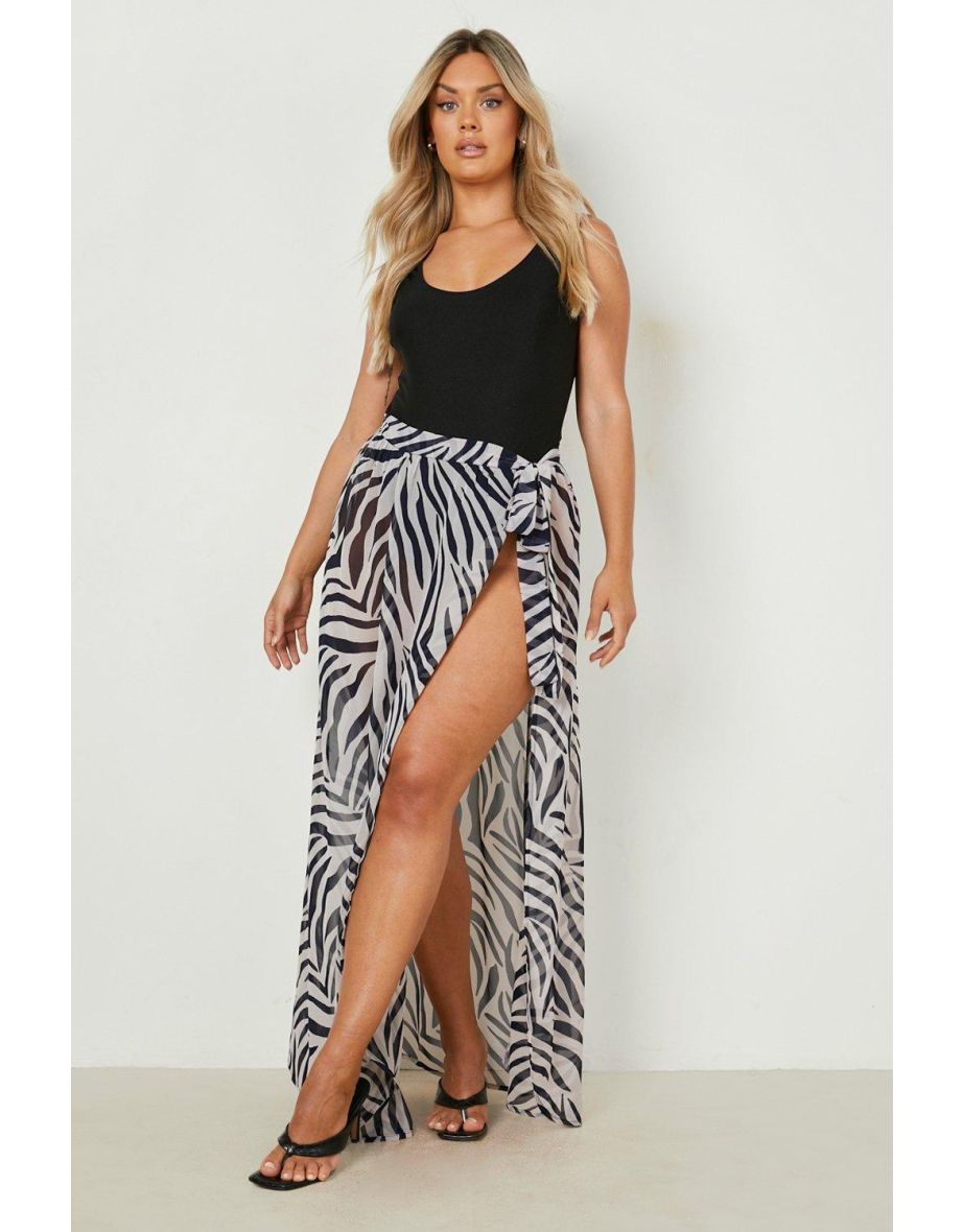 Plus Zebra Tie Knot Maxi Beach Sarong - zebra
