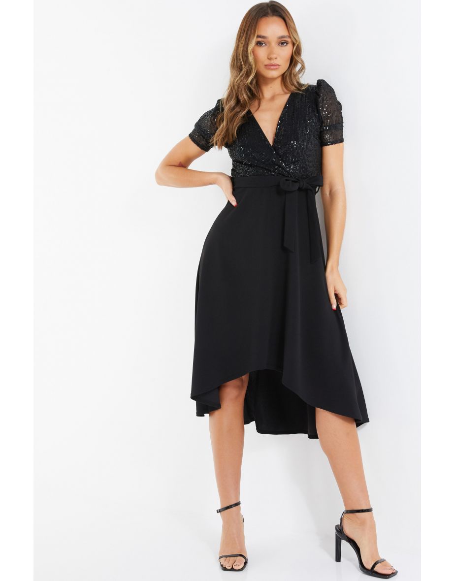 Black glitter shop dip hem dress