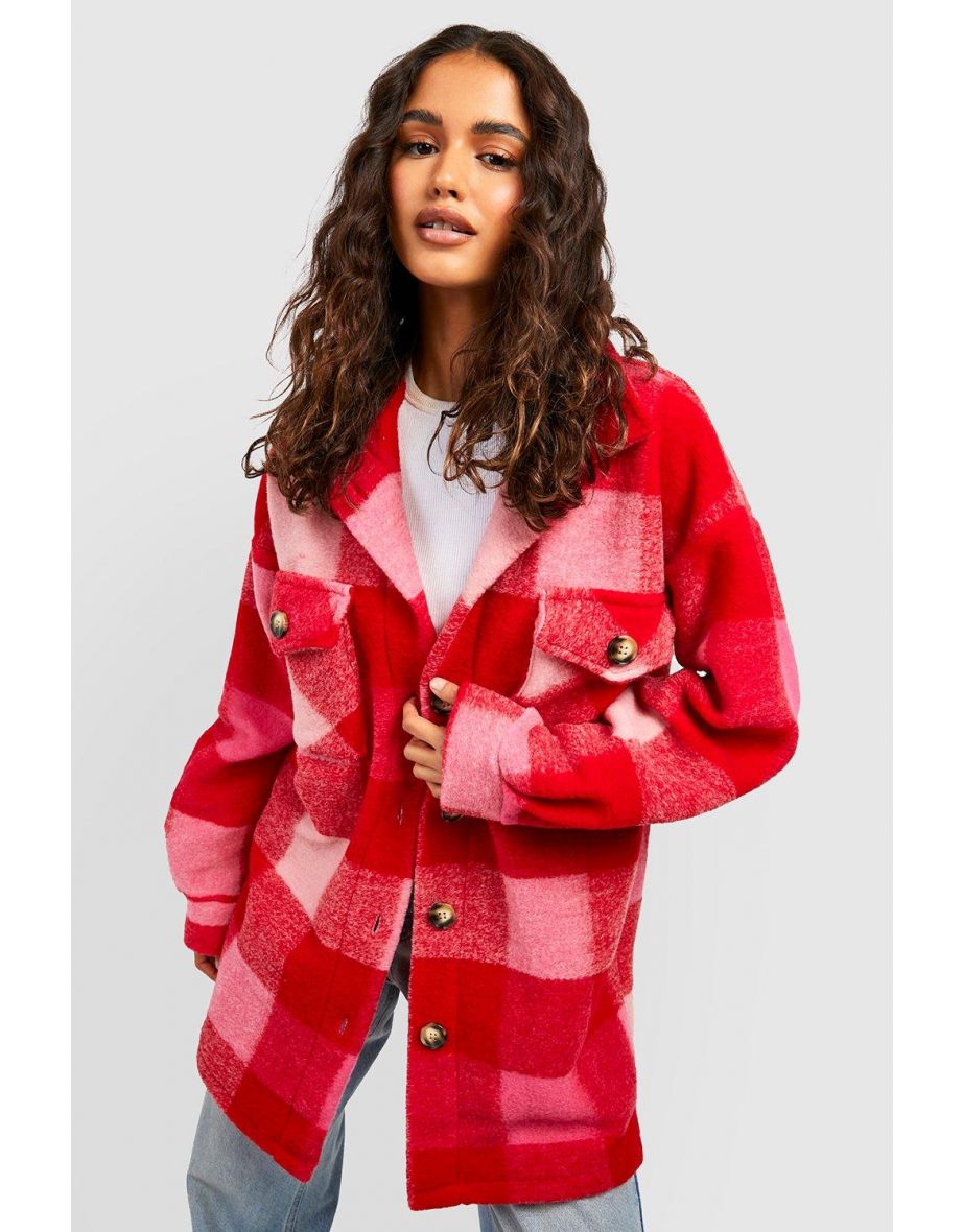 Bright Check Shacket - pink