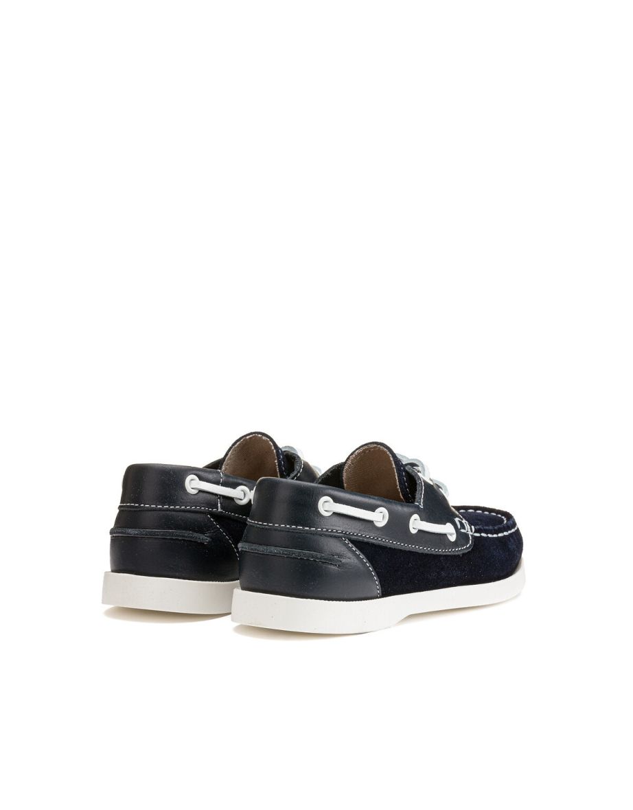 Suede/Leather Boat Shoes with Lace-Up Fastening - 3