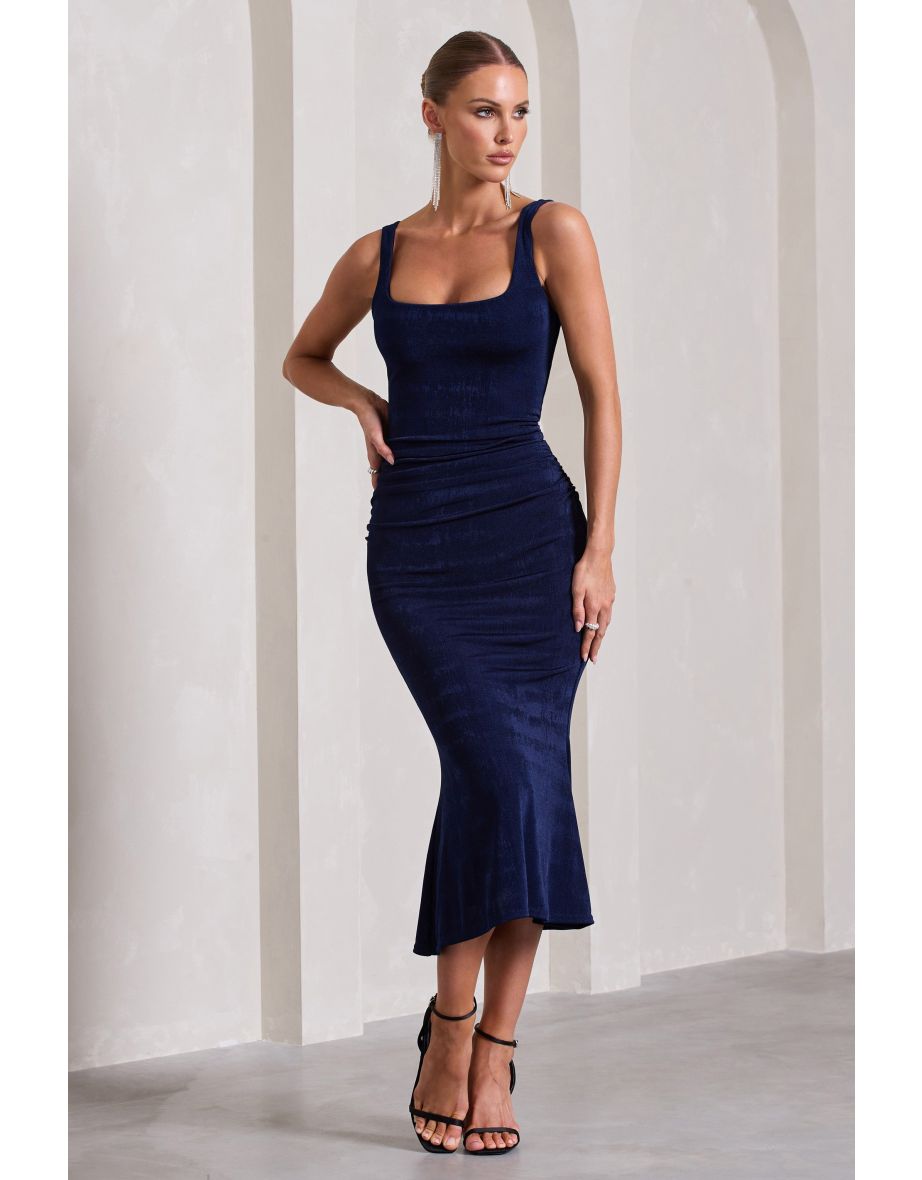 Blue Ruched Mermaid Midaxi Slip Dress