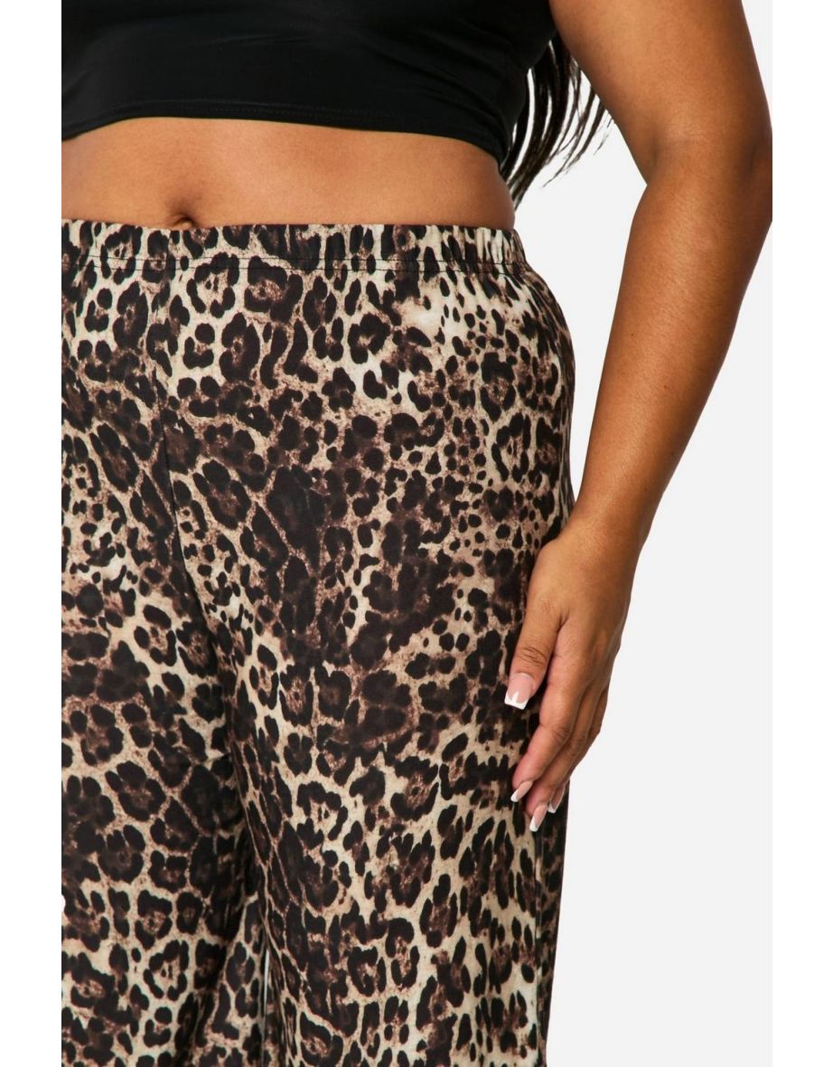 Plus Leopard Print Jersey Wide Leg Trousers \ - 3
