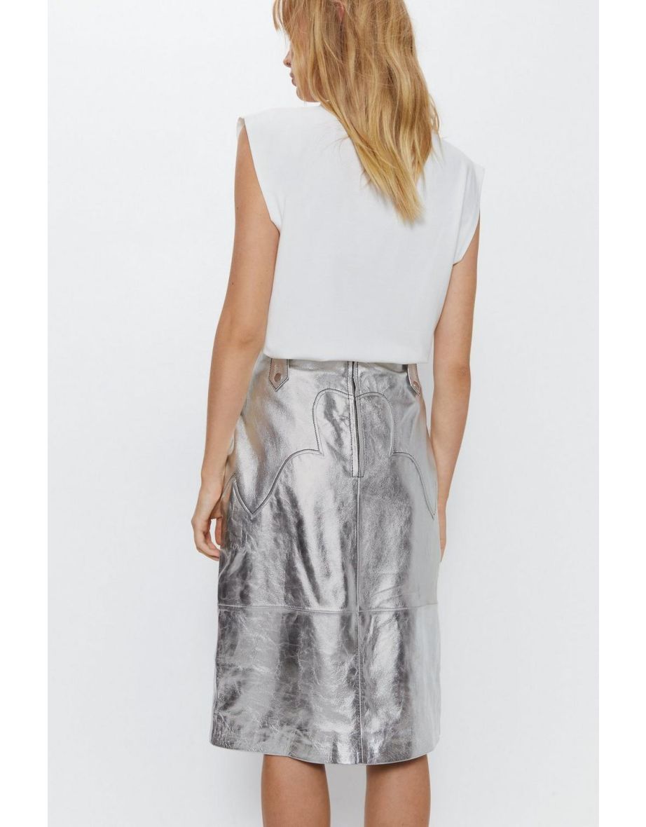 Real Leather Western Stitch Midi Skirt - 3