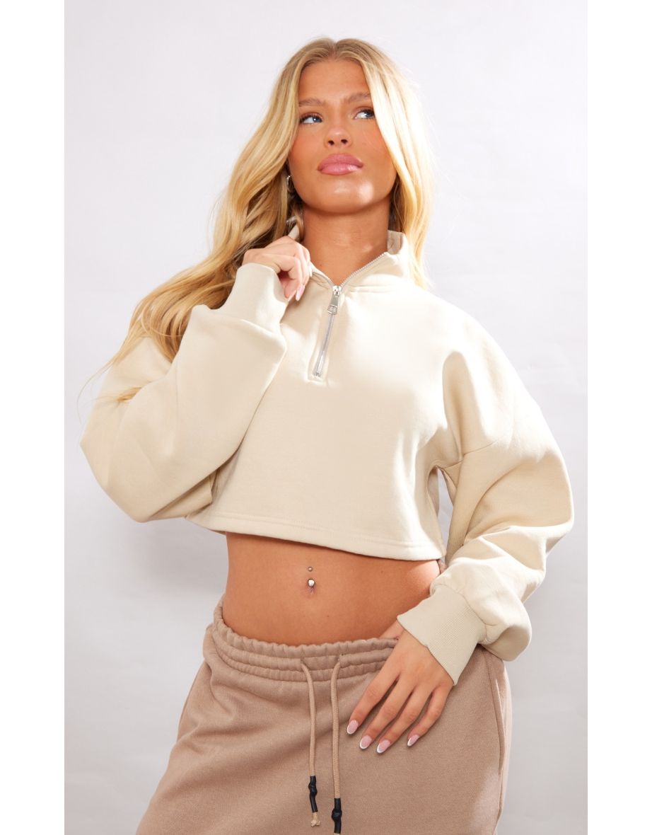 High neck crop sweatshirt sale