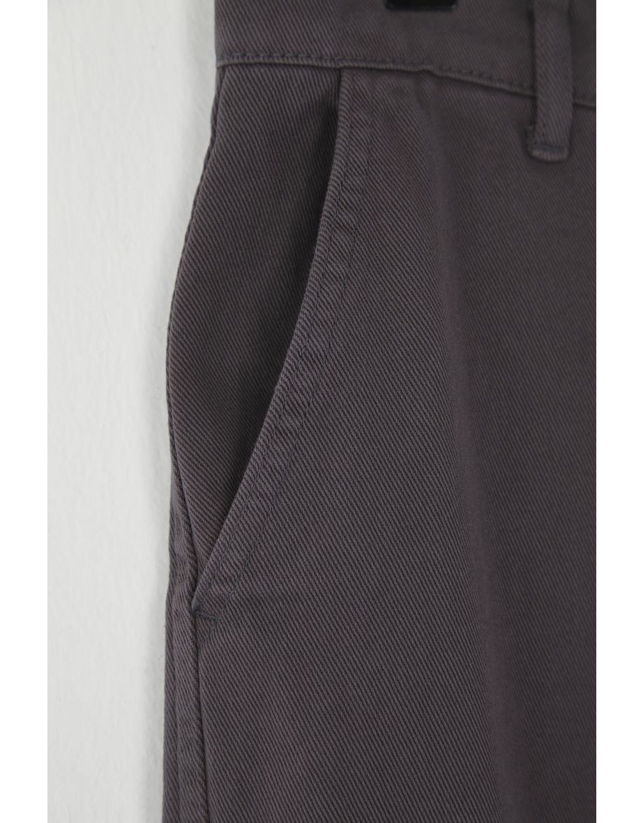Anthracite Cargo Pocket Gabardine Baggy/Loose Cut 100% Cotton Casual Trousers - 4