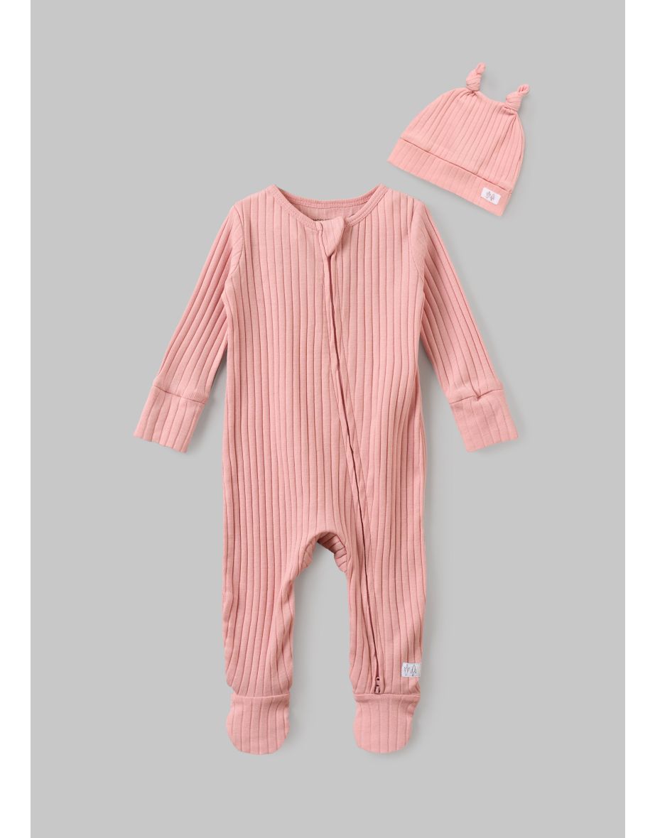 Remy Pink Organic Cotton Babygrow with Hat