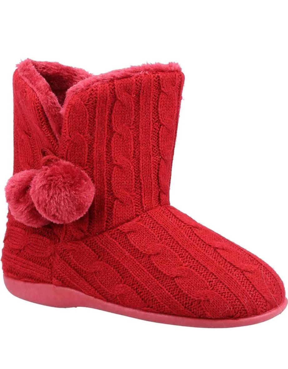 Fleet & Foster Womens/Ladies Apple Pom Pom Slippers - Burgundy