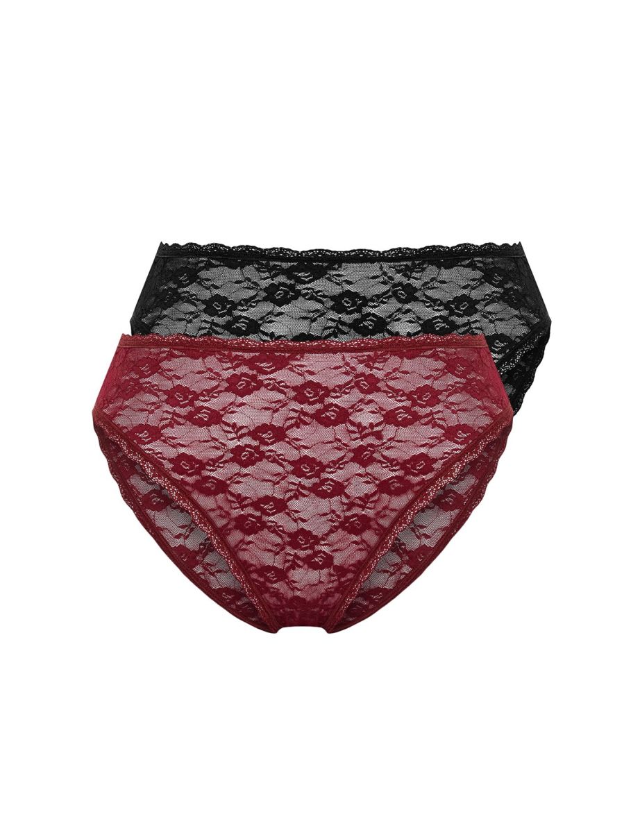 2-Pack Black-Burgundy Lace Panties